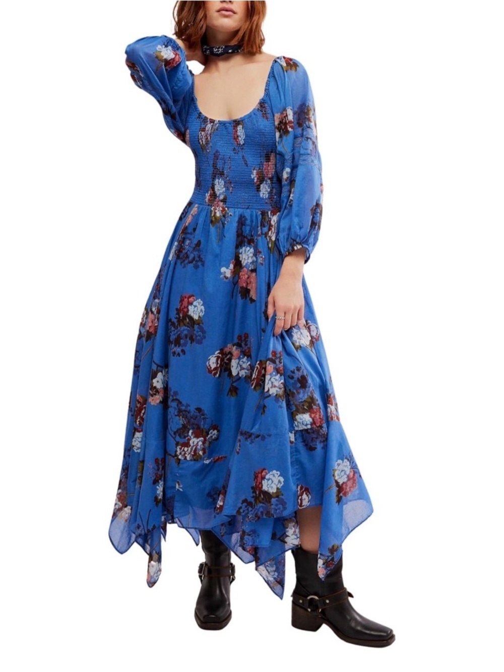 Free People Size Small Dutch Blue Morning Glory Maxi Dress Bohemian Cottagecore